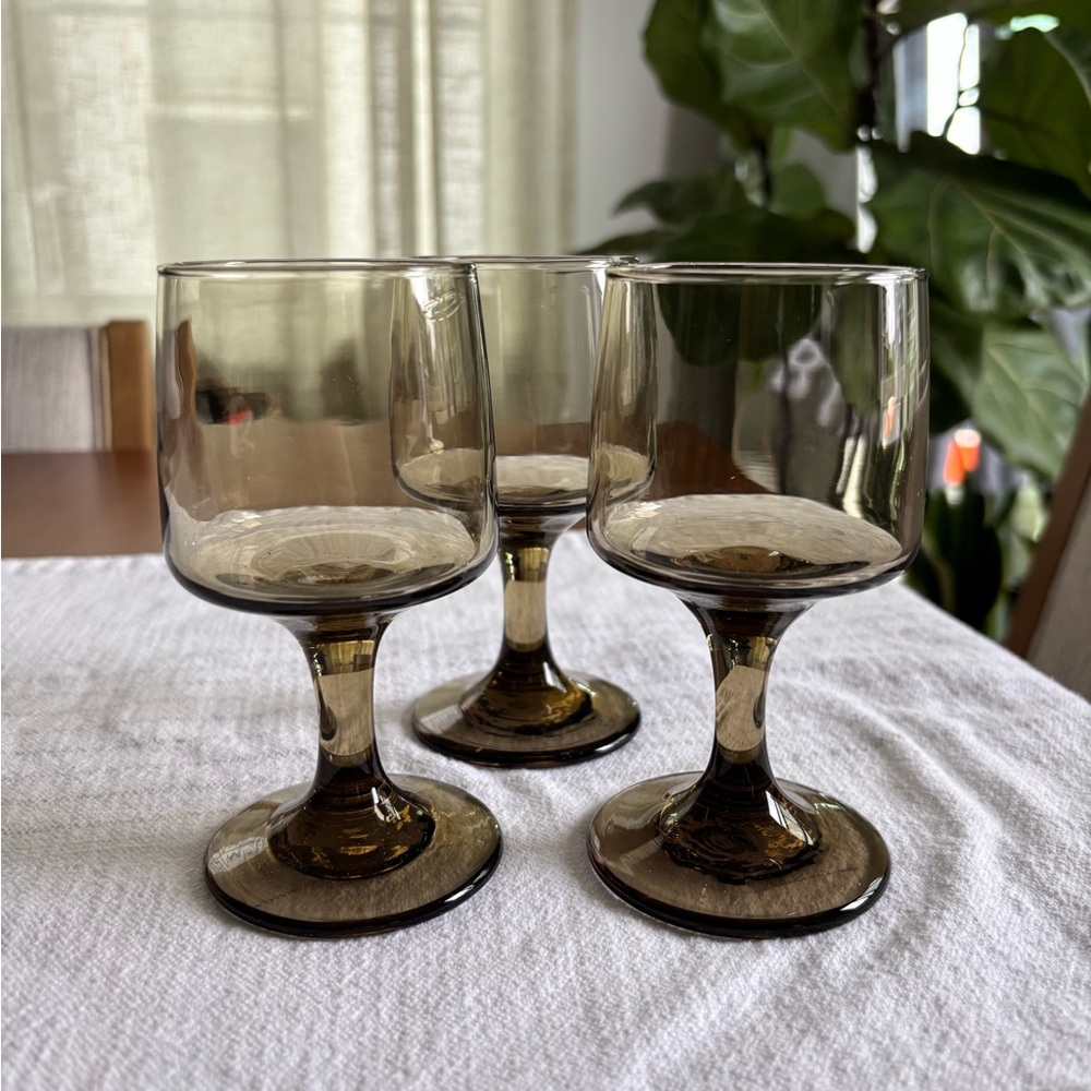 Set of 3 Vintage Libbey Tawny Accent Wine Glasses